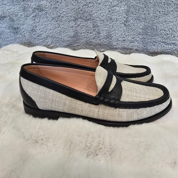 J. Crew Winona Penny Loafer Spanish Canvas Black Khaki Women's Size 9 NEW - Picture 4 of 8